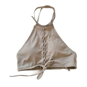 Aerie Nude Lace Up High Neck Bikini Swim Top Small